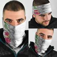 Hawaii DNA Kakau Tattoo Neck Gaiter with Plumeria and Hibiscus Tropical Plants White Color LT03 - Polynesian Pride