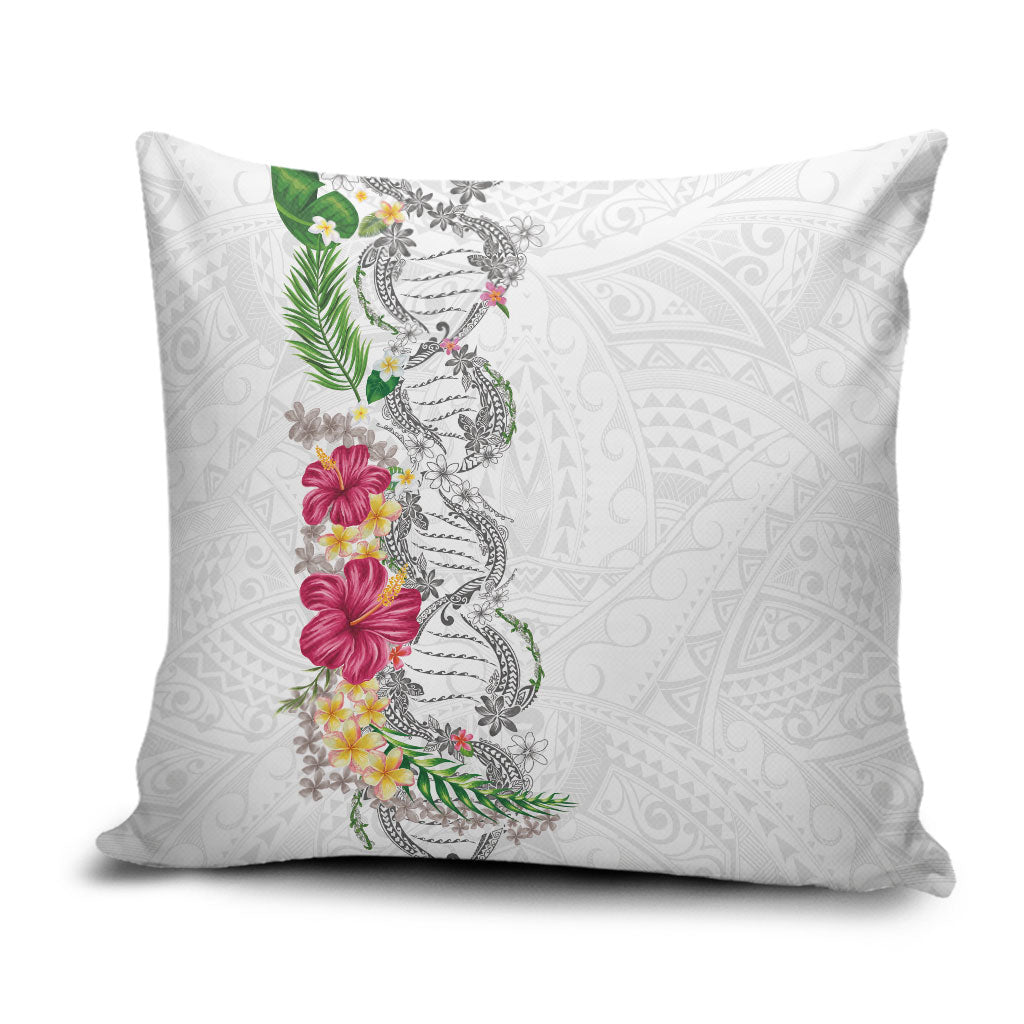 Hawaii DNA Kakau Tattoo Pillow Cover with Plumeria and Hibiscus Tropical Plants White Color LT03 White - Polynesian Pride