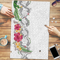 Hawaii DNA Kakau Tattoo Puzzle with Plumeria and Hibiscus Tropical Plants White Color LT03 White - Polynesian Pride