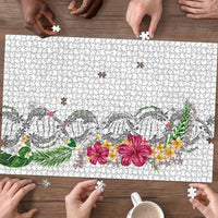 Hawaii DNA Kakau Tattoo Puzzle with Plumeria and Hibiscus Tropical Plants White Color LT03 - Polynesian Pride