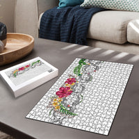 Hawaii DNA Kakau Tattoo Puzzle with Plumeria and Hibiscus Tropical Plants White Color LT03 - Polynesian Pride