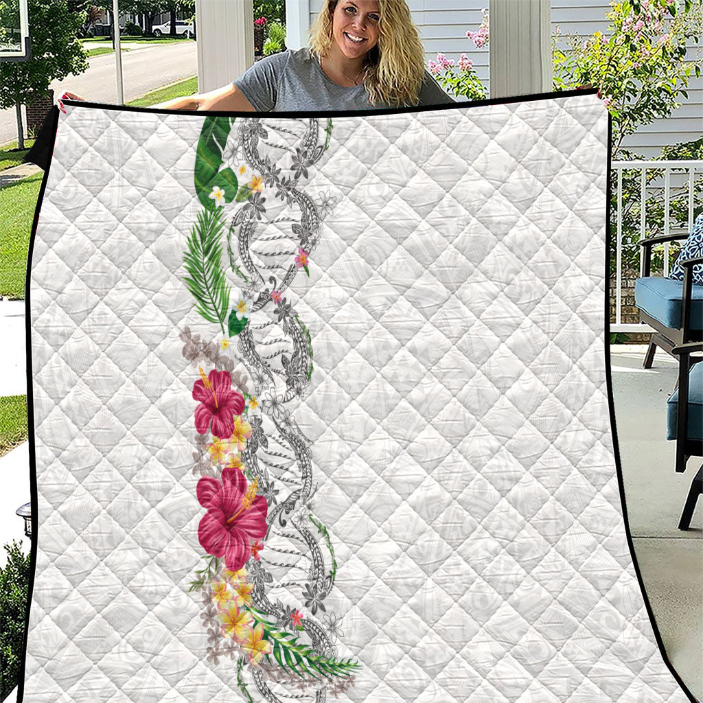 Hawaii DNA Kakau Tattoo Quilt with Plumeria and Hibiscus Tropical Plants White Color LT03 White - Polynesian Pride