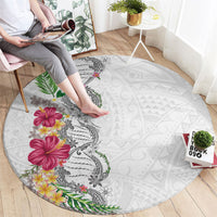 Hawaii DNA Kakau Tattoo Round Carpet with Plumeria and Hibiscus Tropical Plants White Color LT03 - Polynesian Pride