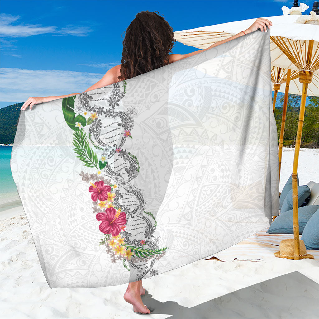 Hawaii DNA Kakau Tattoo Sarong with Plumeria and Hibiscus Tropical Plants White Color LT03 One Size 44 x 66 inches White - Polynesian Pride