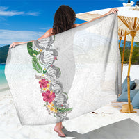 Hawaii DNA Kakau Tattoo Sarong with Plumeria and Hibiscus Tropical Plants White Color LT03 One Size 44 x 66 inches White - Polynesian Pride