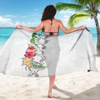 Hawaii DNA Kakau Tattoo Sarong with Plumeria and Hibiscus Tropical Plants White Color LT03 - Polynesian Pride