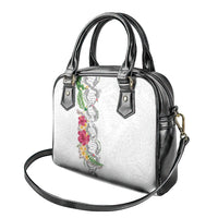 Hawaii DNA Kakau Tattoo Shoulder Handbag with Plumeria and Hibiscus Tropical Plants White Color LT03 - Polynesian Pride