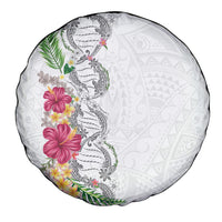 Hawaii DNA Kakau Tattoo Spare Tire Cover with Plumeria and Hibiscus Tropical Plants White Color LT03 - Polynesian Pride