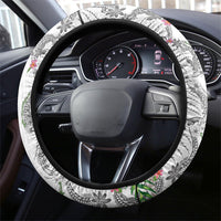 Hawaii DNA Kakau Tattoo Steering Wheel Cover with Plumeria and Hibiscus Tropical Plants White Color LT03 - Polynesian Pride