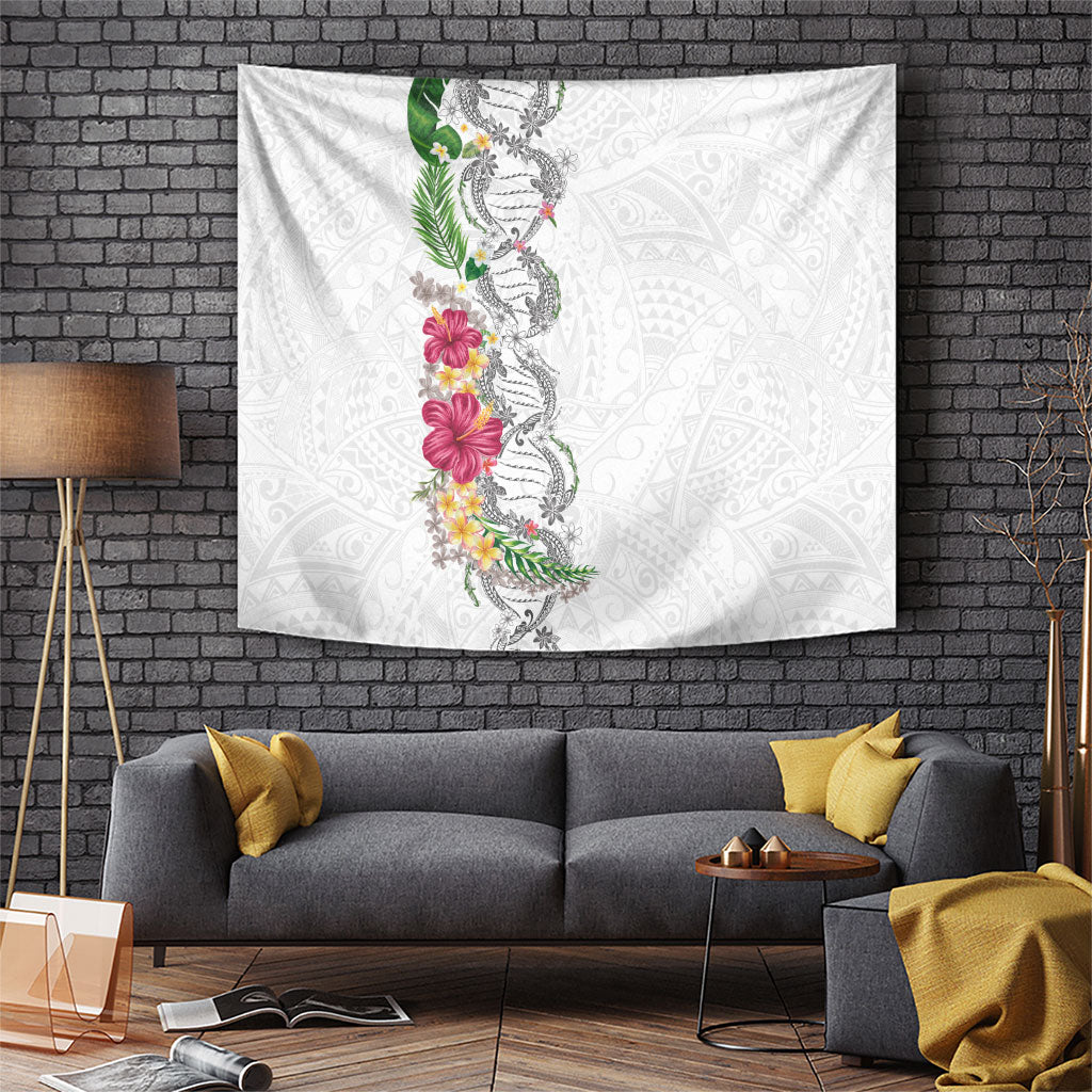 Hawaii DNA Kakau Tattoo Tapestry with Plumeria and Hibiscus Tropical Plants White Color LT03 White - Polynesian Pride