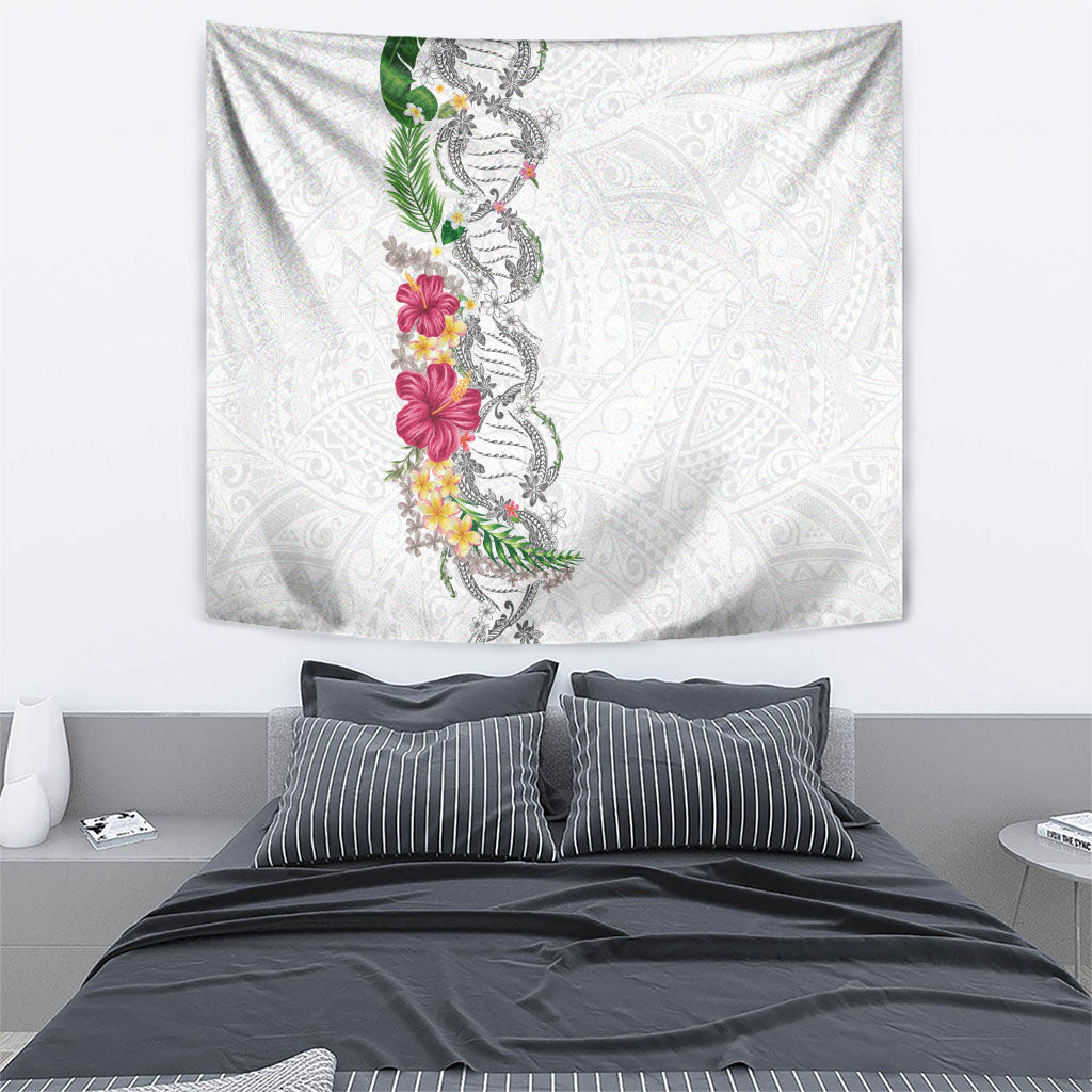 Hawaii DNA Kakau Tattoo Tapestry with Plumeria and Hibiscus Tropical Plants White Color LT03 - Polynesian Pride