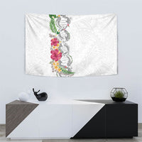 Hawaii DNA Kakau Tattoo Tapestry with Plumeria and Hibiscus Tropical Plants White Color LT03 - Polynesian Pride