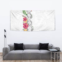 Hawaii DNA Kakau Tattoo Tapestry with Plumeria and Hibiscus Tropical Plants White Color LT03 - Polynesian Pride