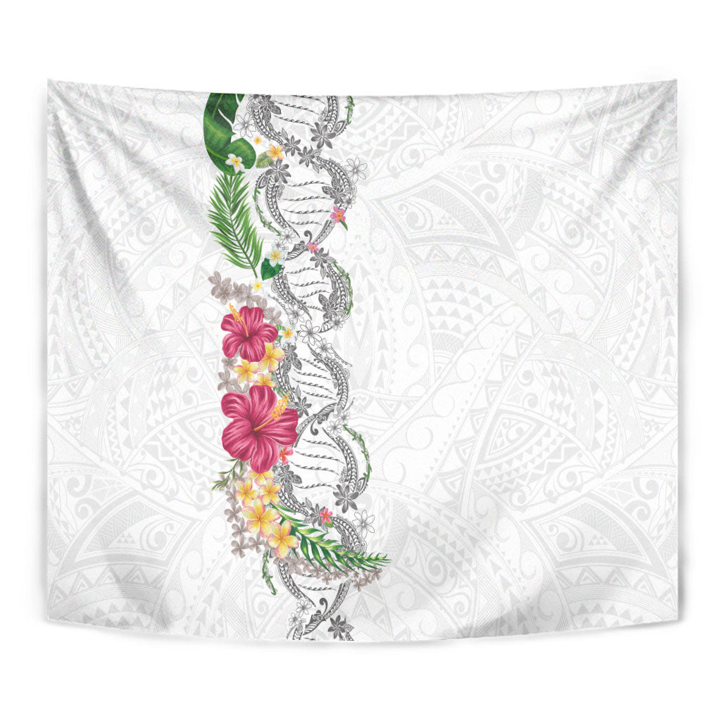 Hawaii DNA Kakau Tattoo Tapestry with Plumeria and Hibiscus Tropical Plants White Color LT03 - Polynesian Pride
