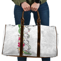Hawaii DNA Kakau Tattoo Travel Bag with Plumeria and Hibiscus Tropical Plants White Color LT03 White - Polynesian Pride