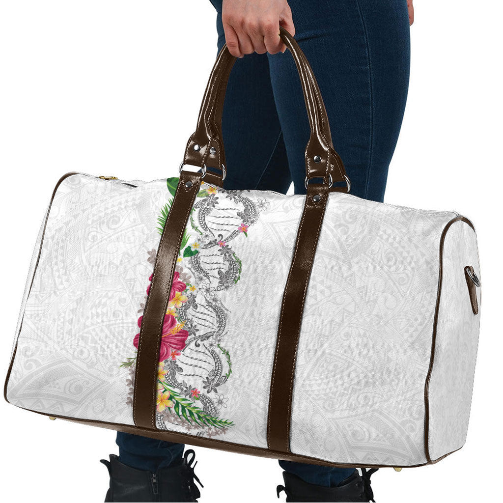 Hawaii DNA Kakau Tattoo Travel Bag with Plumeria and Hibiscus Tropical Plants White Color LT03 - Polynesian Pride