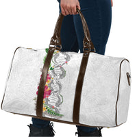 Hawaii DNA Kakau Tattoo Travel Bag with Plumeria and Hibiscus Tropical Plants White Color LT03 - Polynesian Pride