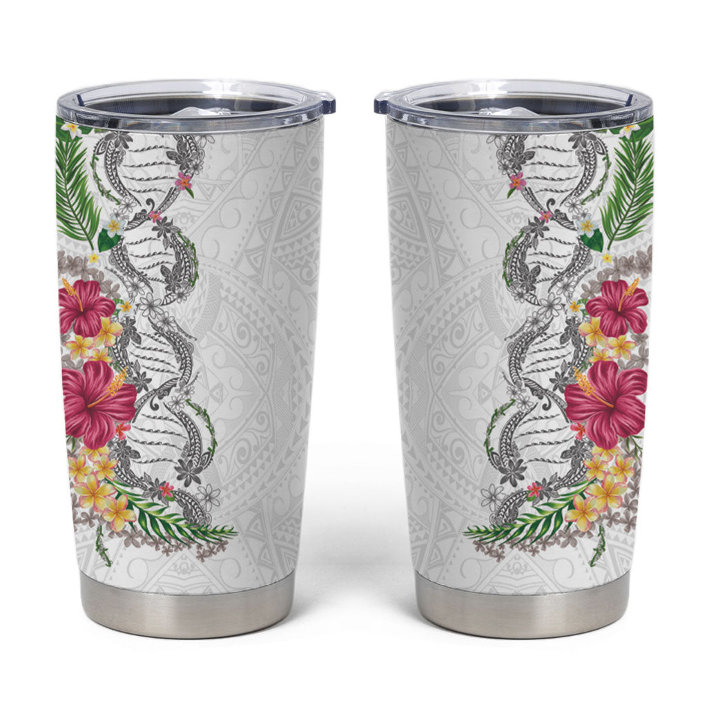 Hawaii DNA Kakau Tattoo Tumbler Cup with Plumeria and Hibiscus Tropical Plants White Color LT03 White - Polynesian Pride