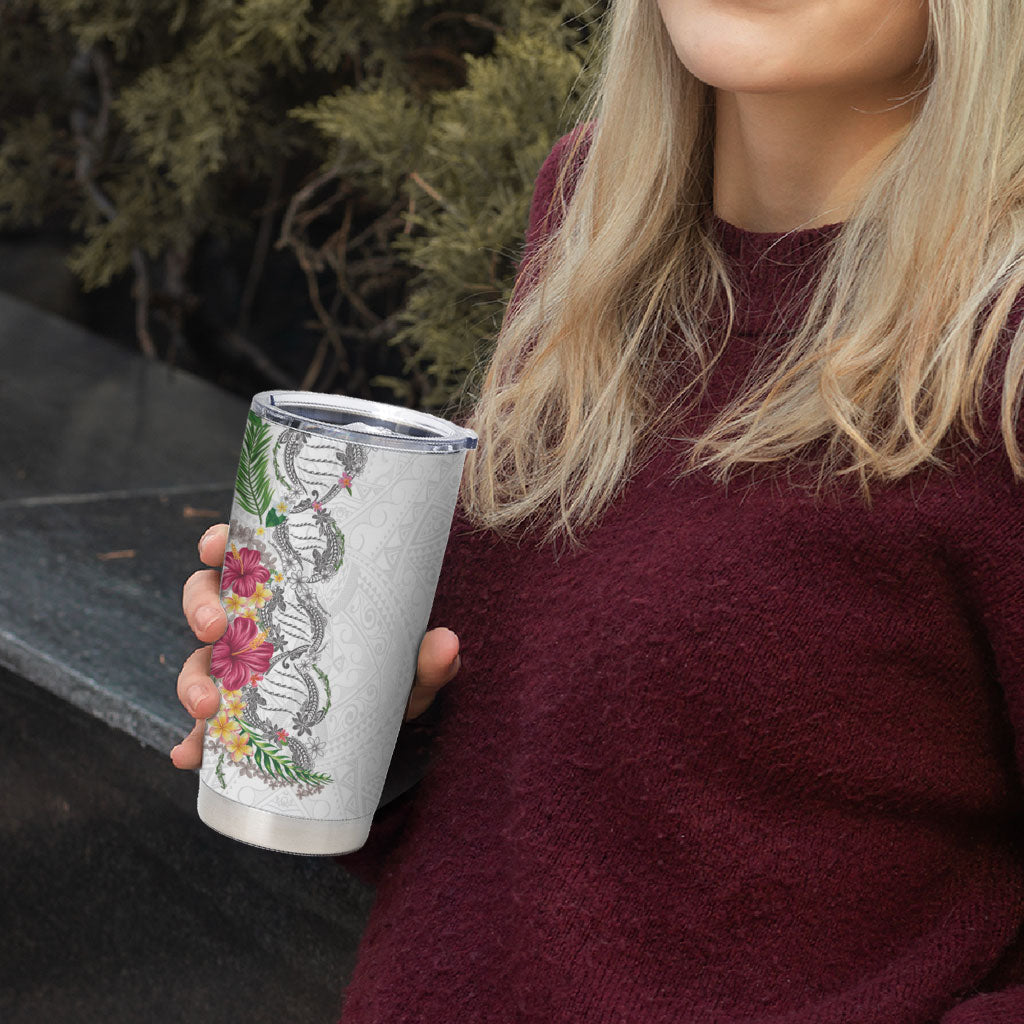 Hawaii DNA Kakau Tattoo Tumbler Cup with Plumeria and Hibiscus Tropical Plants White Color LT03 - Polynesian Pride