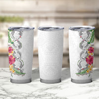 Hawaii DNA Kakau Tattoo Tumbler Cup with Plumeria and Hibiscus Tropical Plants White Color LT03 - Polynesian Pride