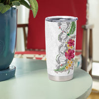 Hawaii DNA Kakau Tattoo Tumbler Cup with Plumeria and Hibiscus Tropical Plants White Color LT03 - Polynesian Pride