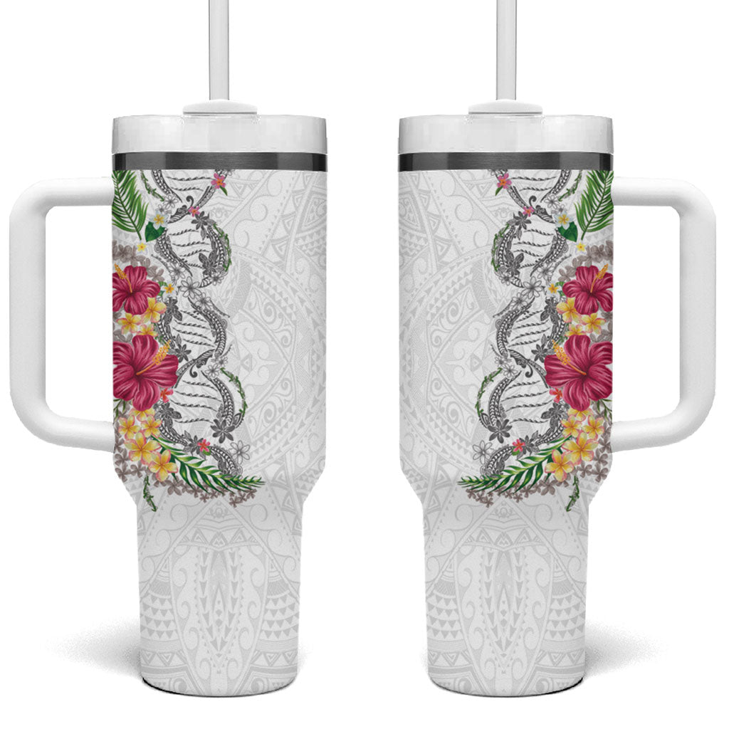 Hawaii DNA Kakau Tattoo Tumbler With Handle with Plumeria and Hibiscus Tropical Plants White Color LT03 One Size: 40 oz White - Polynesian Pride