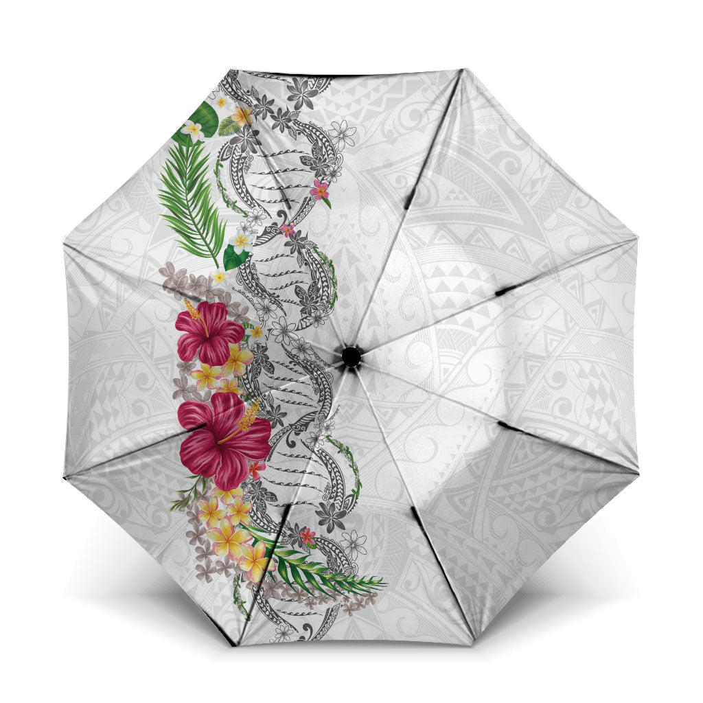 Hawaii DNA Kakau Tattoo Umbrella with Plumeria and Hibiscus Tropical Plants White Color LT03 One Size Folded 11.42 inch Opened Diameter 37.4 inch White - Polynesian Pride
