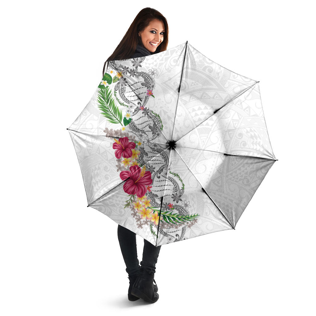Hawaii DNA Kakau Tattoo Umbrella with Plumeria and Hibiscus Tropical Plants White Color LT03 - Polynesian Pride