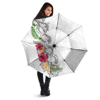Hawaii DNA Kakau Tattoo Umbrella with Plumeria and Hibiscus Tropical Plants White Color LT03 - Polynesian Pride
