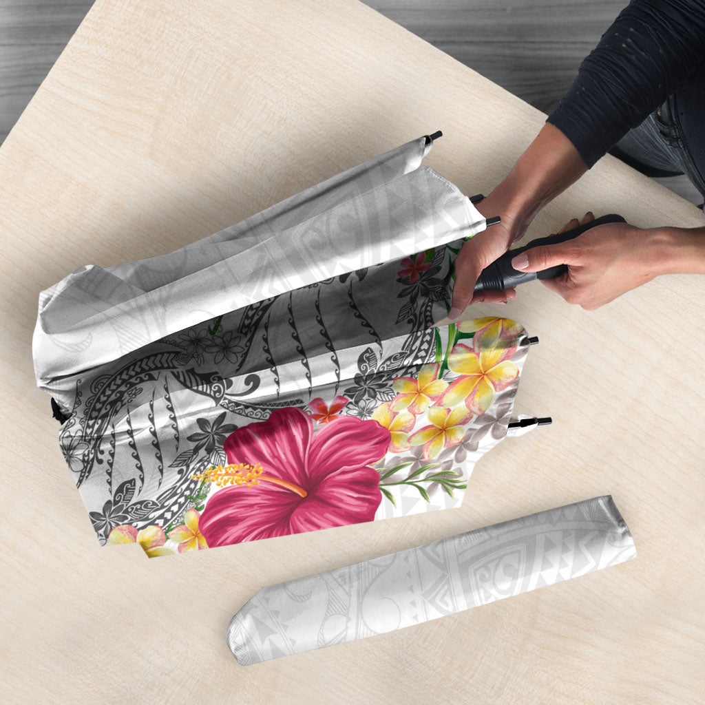 Hawaii DNA Kakau Tattoo Umbrella with Plumeria and Hibiscus Tropical Plants White Color LT03 - Polynesian Pride
