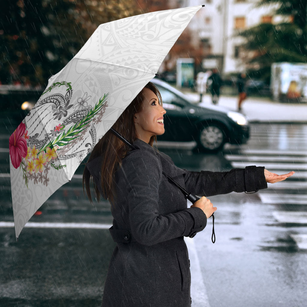 Hawaii DNA Kakau Tattoo Umbrella with Plumeria and Hibiscus Tropical Plants White Color LT03 - Polynesian Pride