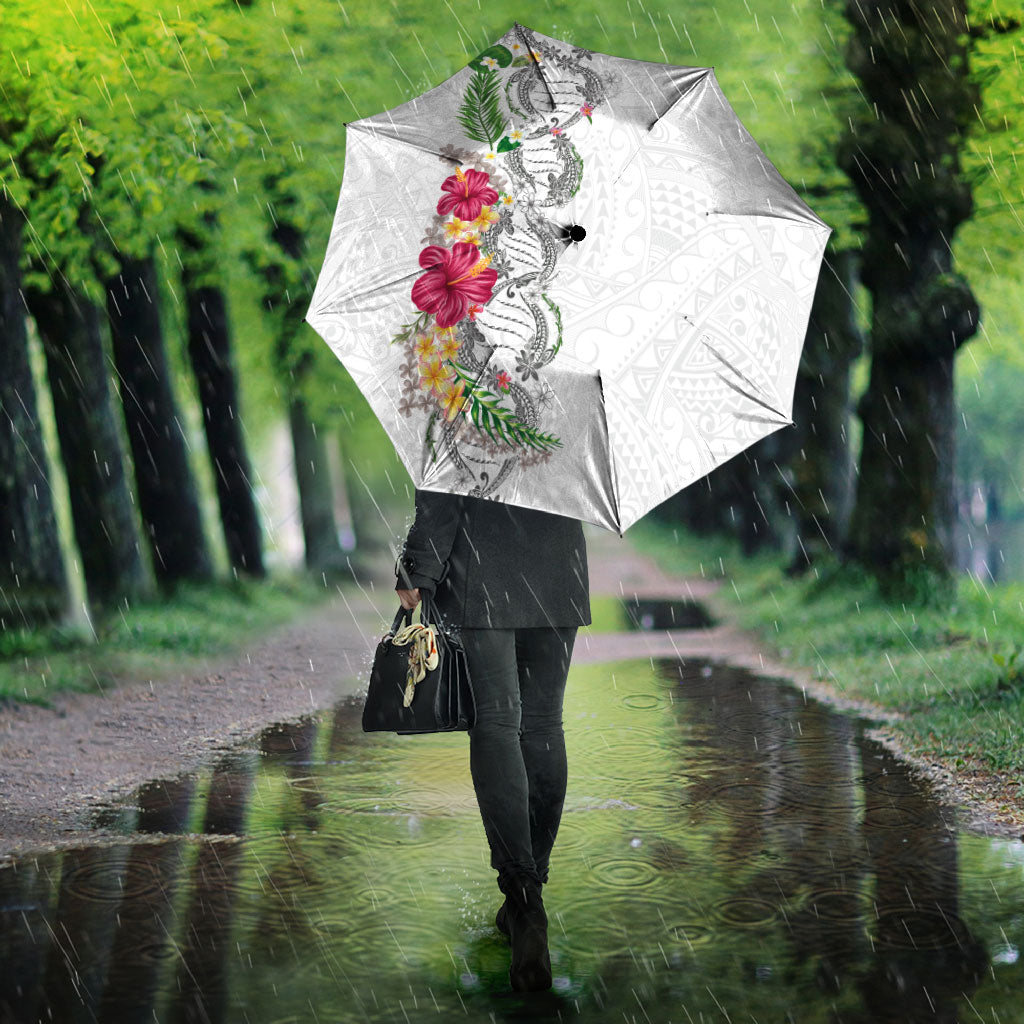 Hawaii DNA Kakau Tattoo Umbrella with Plumeria and Hibiscus Tropical Plants White Color LT03 - Polynesian Pride