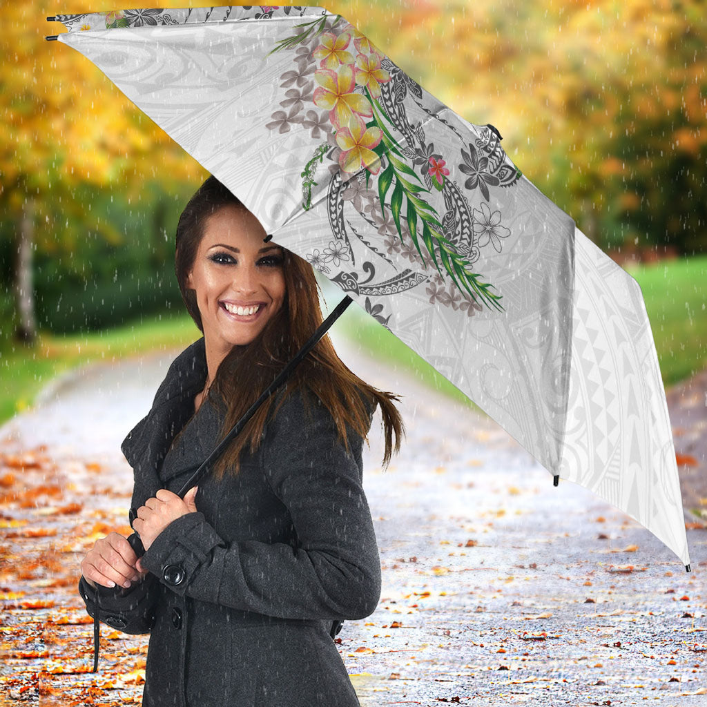 Hawaii DNA Kakau Tattoo Umbrella with Plumeria and Hibiscus Tropical Plants White Color LT03 - Polynesian Pride