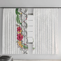 Hawaii DNA Kakau Tattoo Window Curtain with Plumeria and Hibiscus Tropical Plants White Color LT03 With Hooks White - Polynesian Pride