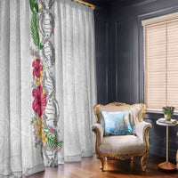 Hawaii DNA Kakau Tattoo Window Curtain with Plumeria and Hibiscus Tropical Plants White Color LT03 - Polynesian Pride