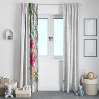 Hawaii DNA Kakau Tattoo Window Curtain with Plumeria and Hibiscus Tropical Plants White Color LT03 - Polynesian Pride
