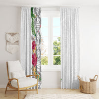 Hawaii DNA Kakau Tattoo Window Curtain with Plumeria and Hibiscus Tropical Plants White Color LT03 - Polynesian Pride