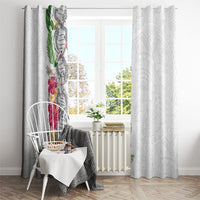 Hawaii DNA Kakau Tattoo Window Curtain with Plumeria and Hibiscus Tropical Plants White Color LT03 - Polynesian Pride