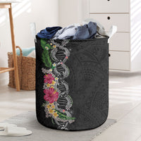 Hawaii DNA Kakau Tattoo Laundry Basket with Plumeria and Hibiscus Tropical Plants Black Color LT03 Black - Polynesian Pride