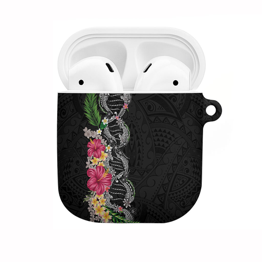 Hawaii DNA Kakau Tattoo AirPods Case with Plumeria and Hibiscus Tropical Plants Black Color LT03 Black - Polynesian Pride