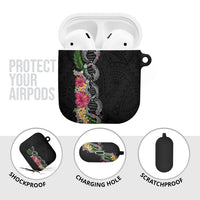 Hawaii DNA Kakau Tattoo AirPods Case with Plumeria and Hibiscus Tropical Plants Black Color LT03 - Polynesian Pride