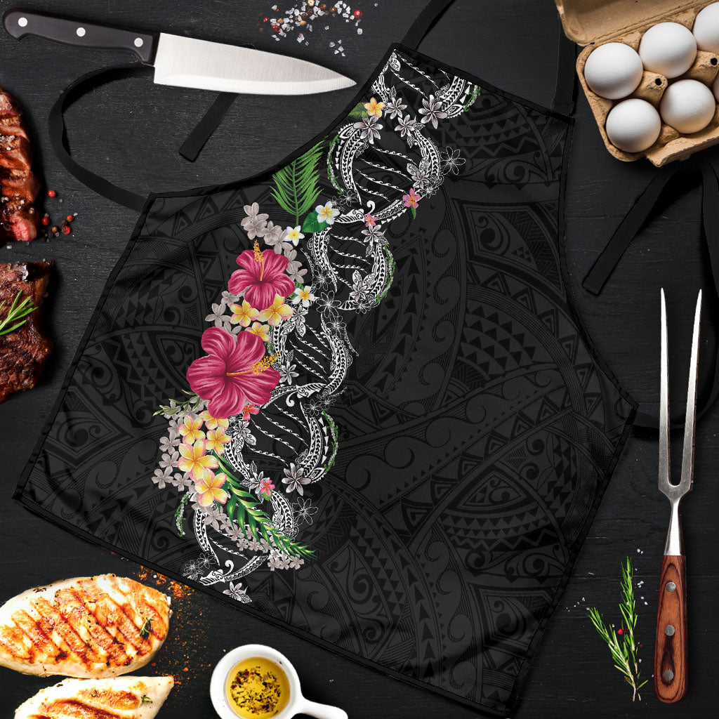 Hawaii DNA Kakau Tattoo Apron with Plumeria and Hibiscus Tropical Plants Black Color LT03 Black - Polynesian Pride