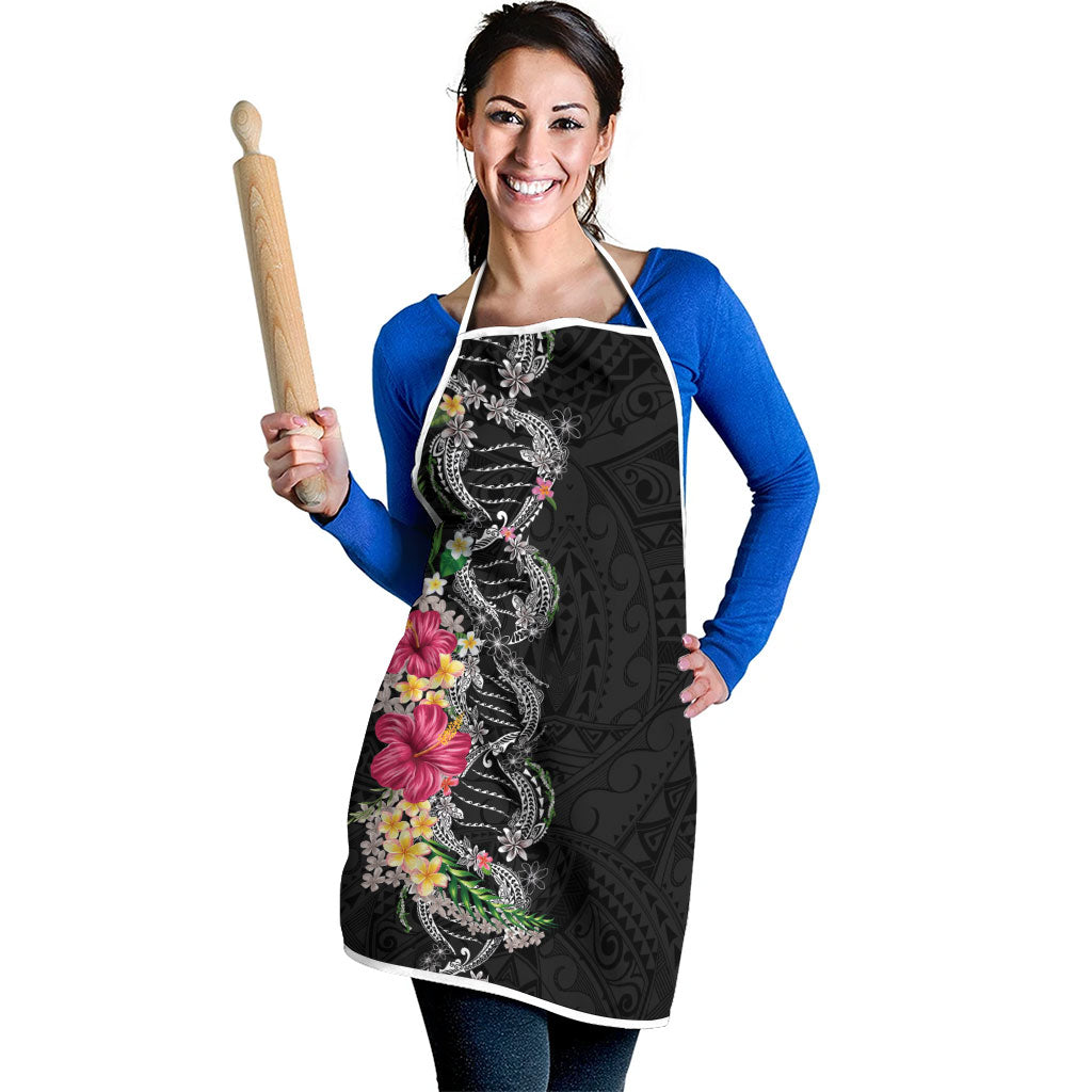 Hawaii DNA Kakau Tattoo Apron with Plumeria and Hibiscus Tropical Plants Black Color LT03 - Polynesian Pride