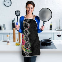 Hawaii DNA Kakau Tattoo Apron with Plumeria and Hibiscus Tropical Plants Black Color LT03 - Polynesian Pride