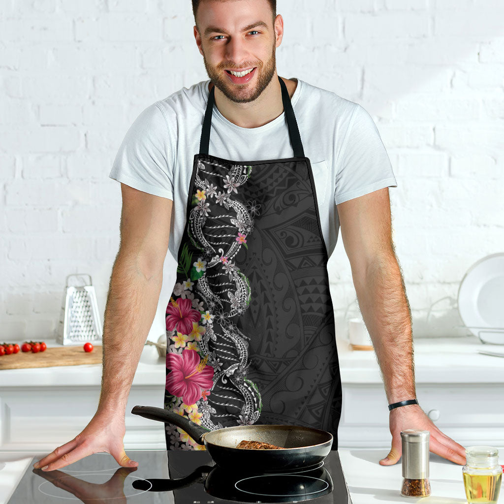 Hawaii DNA Kakau Tattoo Apron with Plumeria and Hibiscus Tropical Plants Black Color LT03 - Polynesian Pride