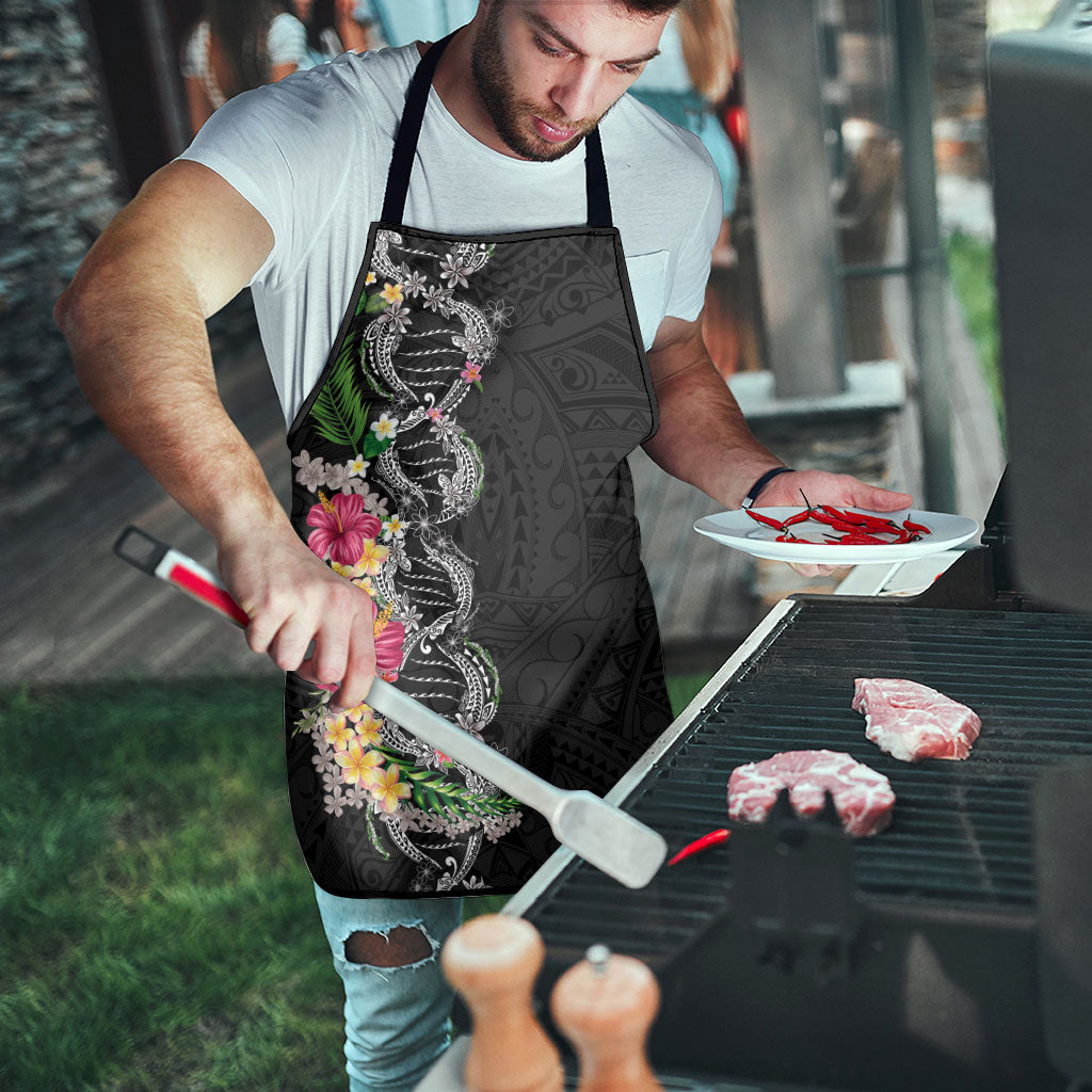 Hawaii DNA Kakau Tattoo Apron with Plumeria and Hibiscus Tropical Plants Black Color LT03 - Polynesian Pride
