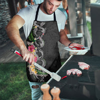 Hawaii DNA Kakau Tattoo Apron with Plumeria and Hibiscus Tropical Plants Black Color LT03 - Polynesian Pride