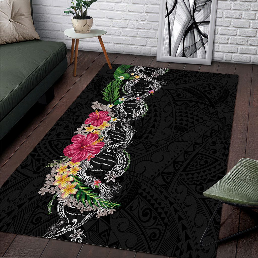 Hawaii DNA Kakau Tattoo Area Rug with Plumeria and Hibiscus Tropical Plants Black Color LT03 Black - Polynesian Pride