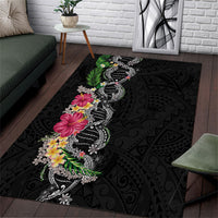 Hawaii DNA Kakau Tattoo Area Rug with Plumeria and Hibiscus Tropical Plants Black Color LT03 Black - Polynesian Pride