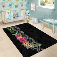 Hawaii DNA Kakau Tattoo Area Rug with Plumeria and Hibiscus Tropical Plants Black Color LT03 - Polynesian Pride